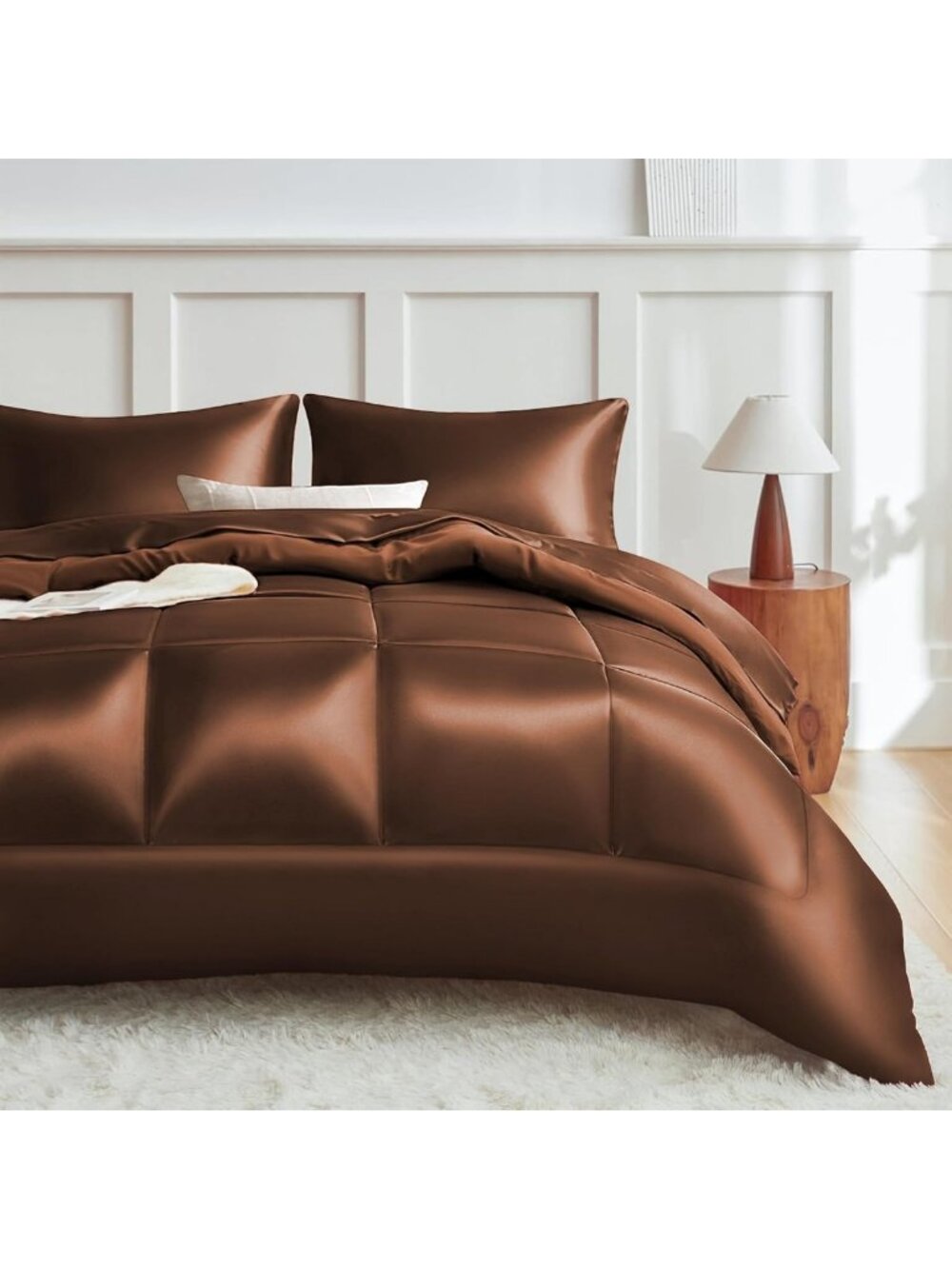 Reversible Satin Microfiber Comforter Set, 3-Piece Silky Soft Bedding, All